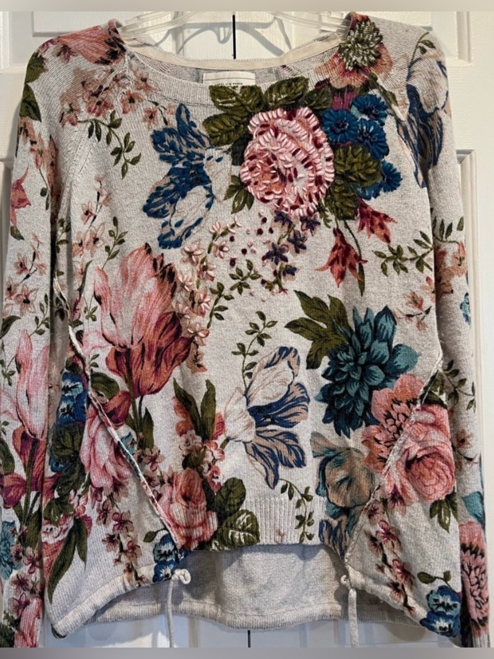 ANTHROPOLOGIE Sweater / Gorgeous Large 🌺Floral Design w Textured Embroidery